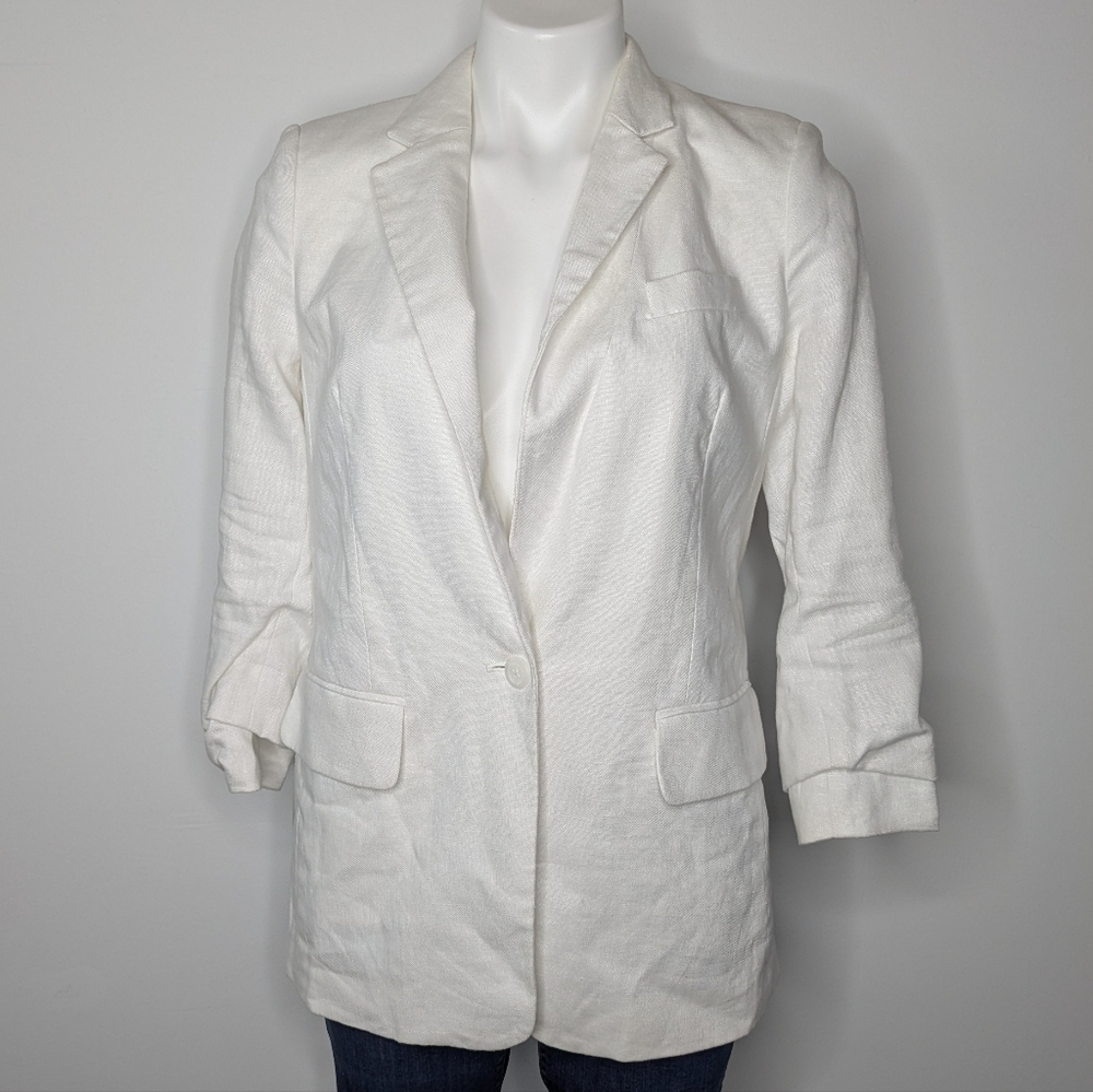 NWT Michael Michael Kors White Linen 3/4 Sleeve Button Up Career Jacket 2